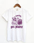 Hanging white color shirt with 'Sorry Got Plans' raccoon watching TV graphic design